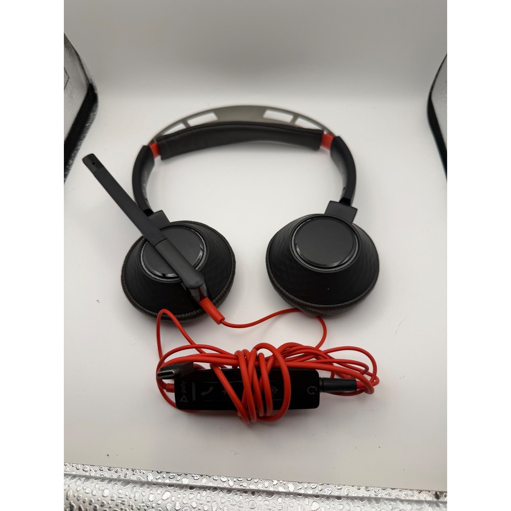 Poly Blackwire C5220 USB-C Wired Stereo Headset with Microphone & Case Black Red